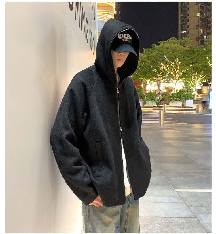 夜景光版二开防羊绒蝙蝠袖连帽大衣男士外套上衣A406JK2563P90,男装毛呢大衣,星座309（原A406）