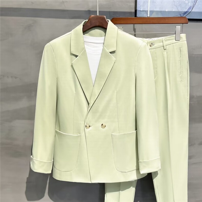 高级感坠感休闲西服套装男宽松韩版春季帅气痞帅潮轻熟小西装套装图片