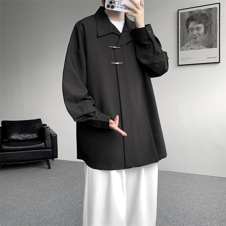 8XL-M 风新中式黑色翻领长袖衬衫男秋季休闲衬衣痞帅CS537P58图片