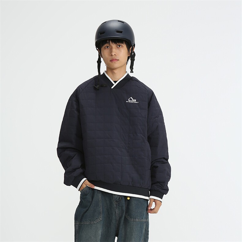 南夏乔装2025冬季新款日系刺绣格子加厚棉衣复古撞色V领休闲棉服,男装棉衣,电商S006（B521）