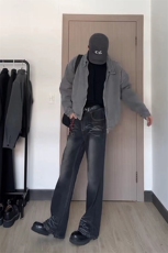 美式ins高街cleanfit重工艺水洗暗黑微喇牛仔裤货号K2401P60，男装牛仔裤，电商A063