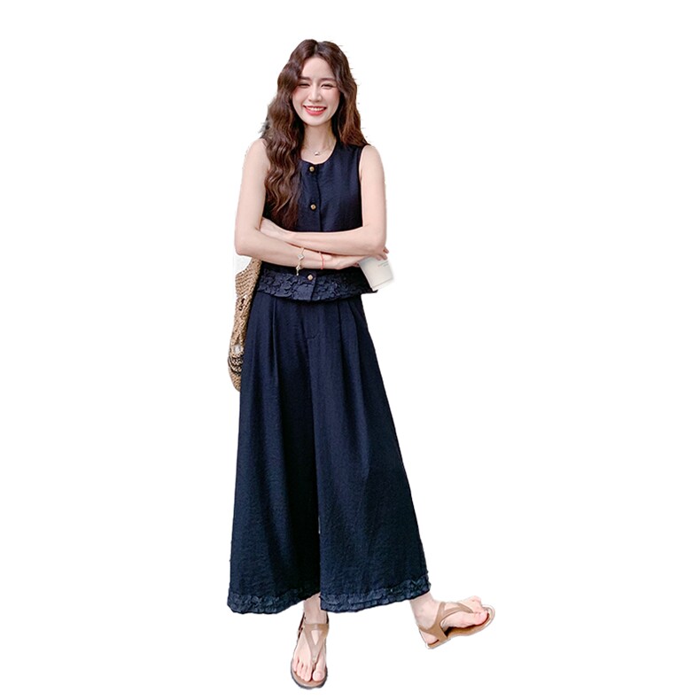 法式小香风无袖马甲时尚套装女2025夏季新款简约阔腿裤显瘦两件套,女装套装/套裙,2C022