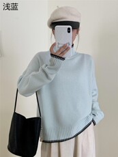 时尚女士秋冬保暖10%高领毛衣王菲同款手工边宽松上衣，女装羊绒衫，牧思羊