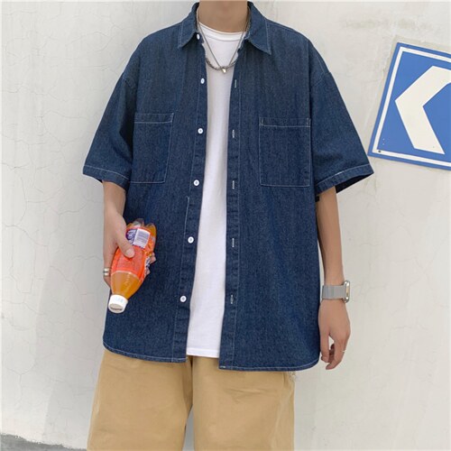 夏季潮牌牛仔衬衫男韩版潮流宽松休闲短袖工装衬衣外套CS528-P40，男装衬衫，星座1008-1