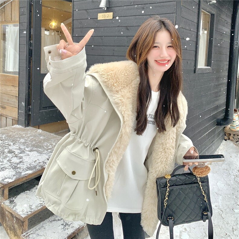 现货！放心推！羊羔毛拼接羽绒服女2025冬新款派克服加厚保暖外套,女装羽绒服,慧尚2-185