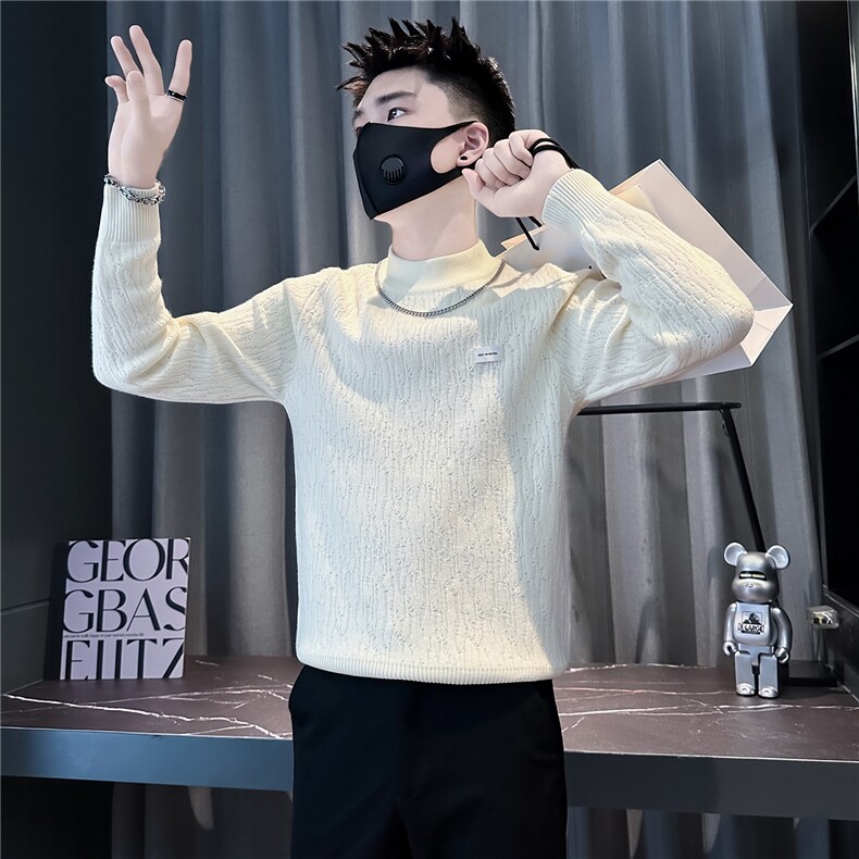 潮流纹理感绣标圆领毛衣男社会小伙店主风301C-M97-P68控98,男装针织衫/毛衣,星座301C（原B323）