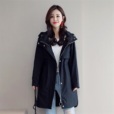 风衣春秋中长款修身显瘦百搭潮流简约个性长袖连帽，女装风衣，微微衣阁
