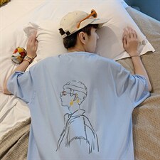 潮流设计款手绘涂鸦宽松大码圆领短袖T恤情侣517A-1-T905-P28控38，男装T恤，星座517A-1