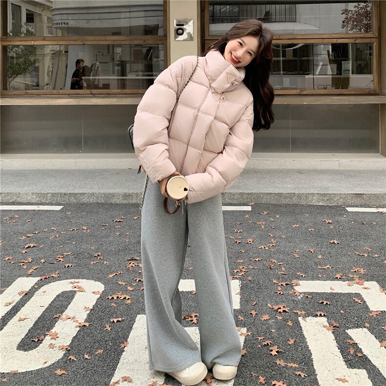 韩系粉色立领羽绒服女冬2025新款超火好看高级小众保暖加厚短外套,女装羽绒服,2B082