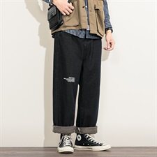 2021春秋季新日系白墙大码男字母印花直筒阔腿裤牛仔裤N8027-P50，男装牛仔裤，电商A001