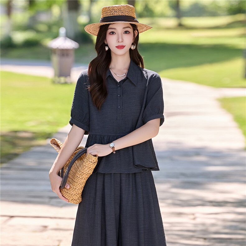现货2026夏季新款时尚洋气减龄宽松休闲遮肉显瘦两件套,女装套装/套裙,深水步