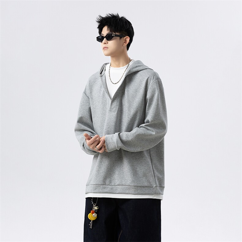 2025春季新款假两件V领连帽卫衣潮特批40，男装卫衣，星座516