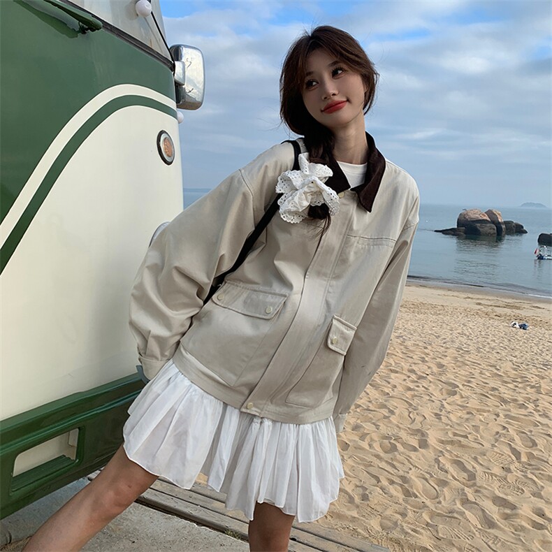 现货新款撞色翻领外套HW18P135K188,女装短外套,2D035