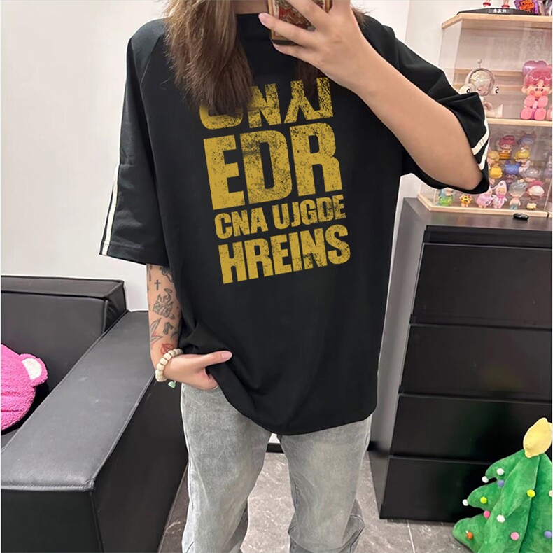 抖音得物高品质二开240克宽松纯棉美式潮牌三条杠织带短袖T恤,男装T恤,电商A486-1