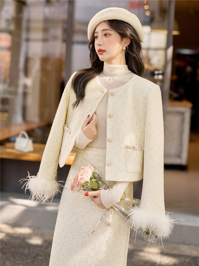 法式小香风90羽绒套装女2025年冬季新款轻奢高级感半身裙两件套,女装套装/套裙,众宇琦