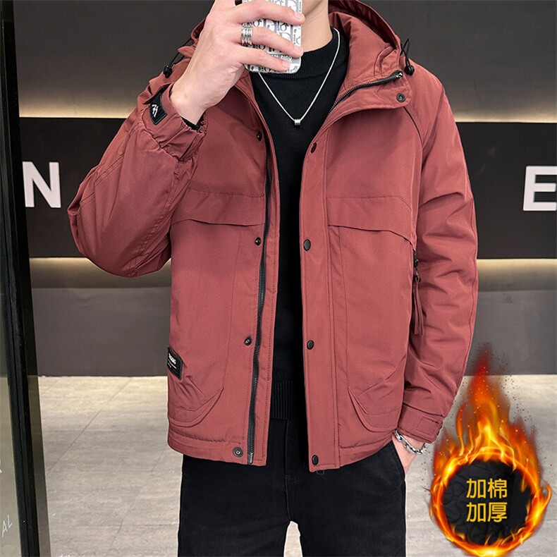 秋冬季二棉夹棉外套新款男士帅气连帽夹克潮流时尚男秋装棉衣图片