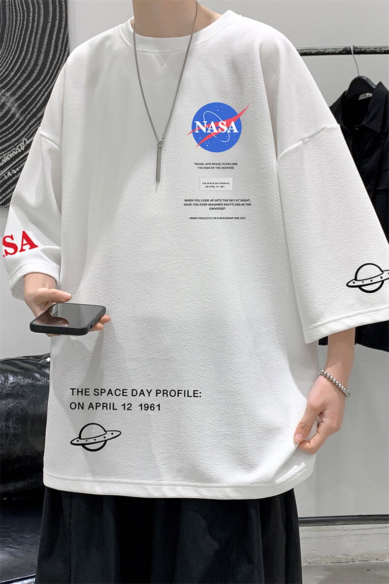 Q11243-P30NASA春夏季七分袖t恤男大码五分袖男短袖中袖大皂风,男装T恤,电商A040