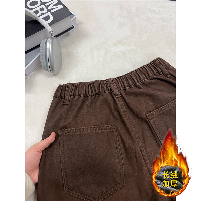 B221美式ins高街斜切宽松加绒洗褪工装牛仔裤LK25602-特P60控108,男装牛仔裤,电商B221