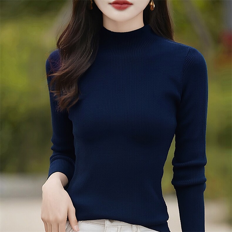 半高领打底衫女2024新款内搭显瘦百搭纯色针织衫,针织衫/毛衣,斯美雅电商供货