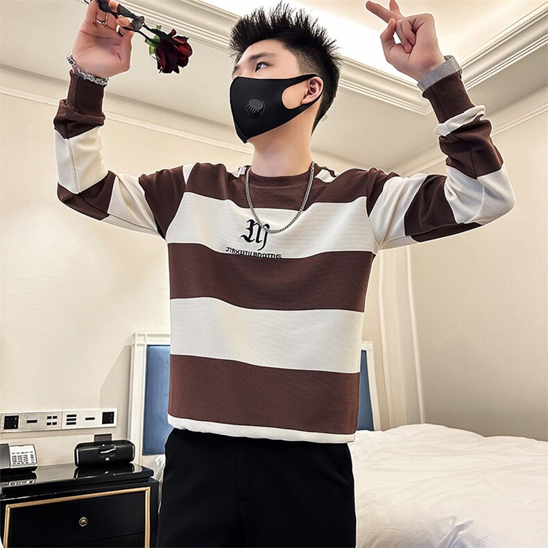 高级感男痞帅圆领条纹卫衣外套社会小伙店主风301C-WY43-P58控78,女装短外套,星座301C（原B323）