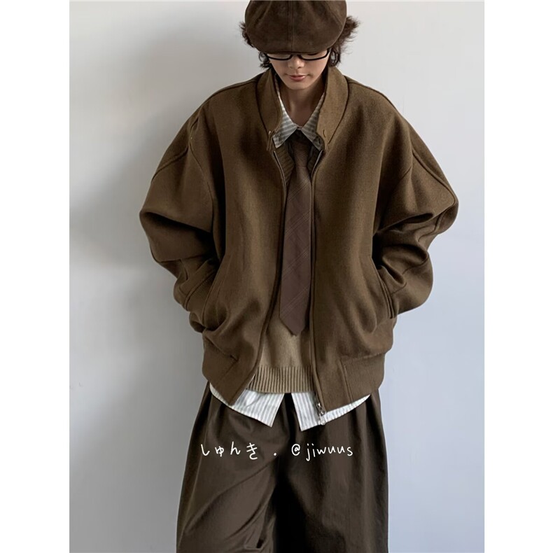 2025美式工装夹克男女早春新款宽松pu皮拼接翻领底特律外套JKH61,男装夹克,星座516A