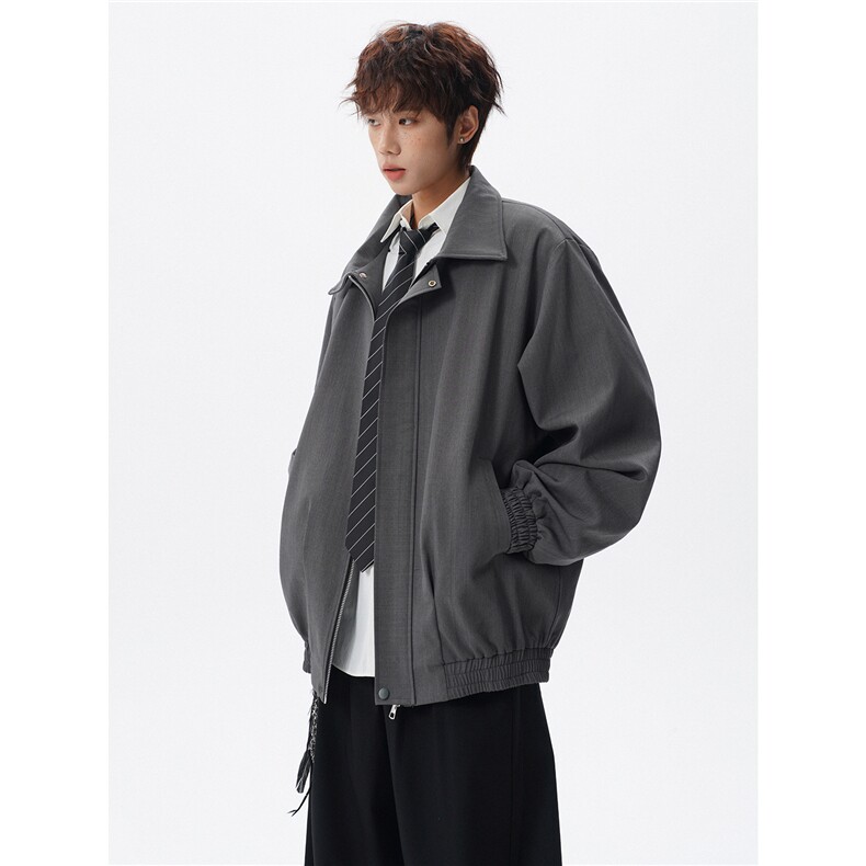 春秋季美式复古哈灵顿行政夹克衫大码翻领廓形西装外套LJ901特P80，男装夹克，电商B215