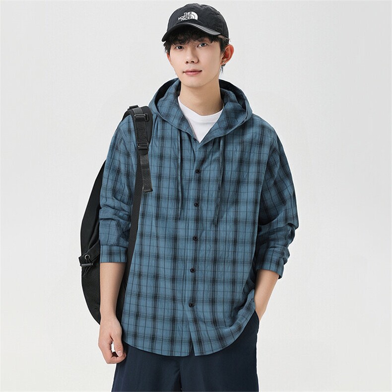 潮流格子衬衫连帽长袖帅气开衬外套DSA157B-CS4508-特P55图片