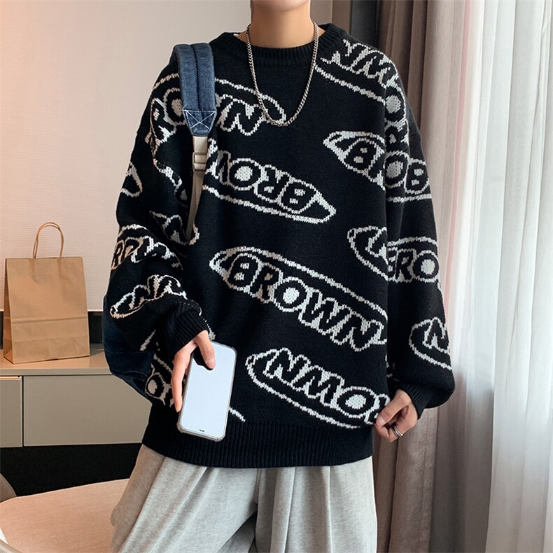 满印毛衣男秋冬2021新款宽松嘻哈圆领针织衫ins潮线衣M259-P40,男装针织衫/毛衣,星座512-4