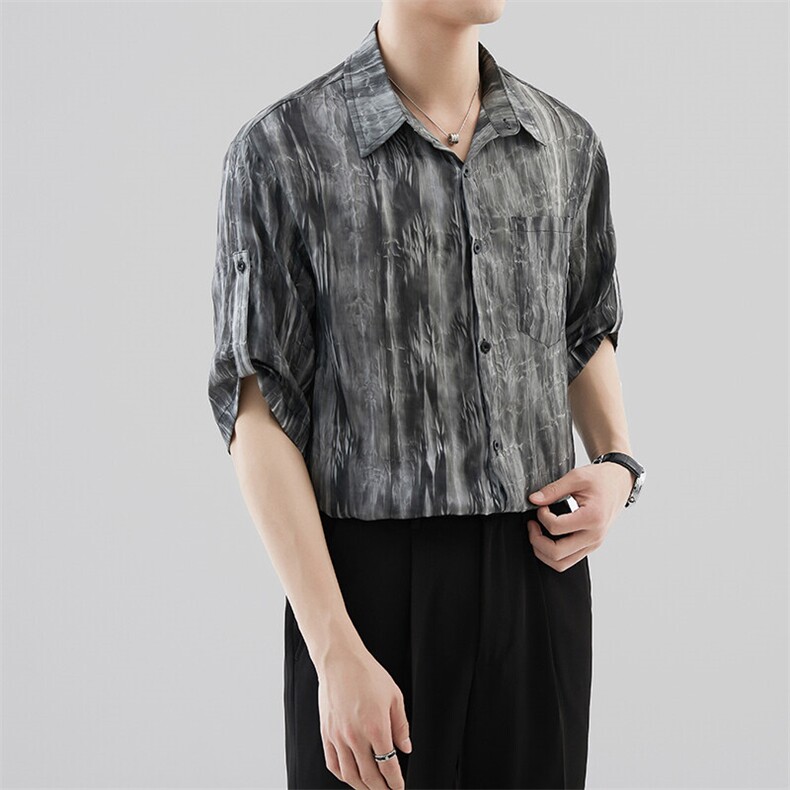 夏季男士七分袖扎染衬衫男休闲宽松衬衣A236-0853-特P35,男装衬衫,电商A236