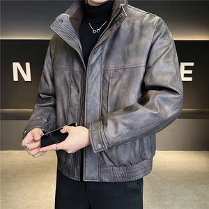 2553-P268-M-3XL标90绒店主立领休闲渲染皮质机车高品质羽绒服图片