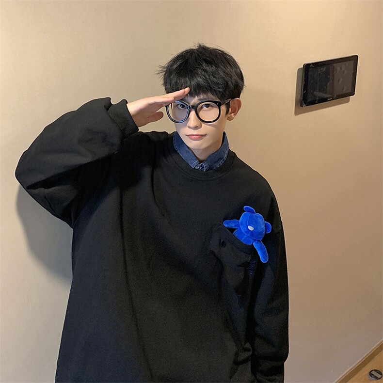 2025港风刺绣字母小熊卫衣男大码M-5XL情侣潮卫衣WY8745P60控88，男装卫衣，星座227-7