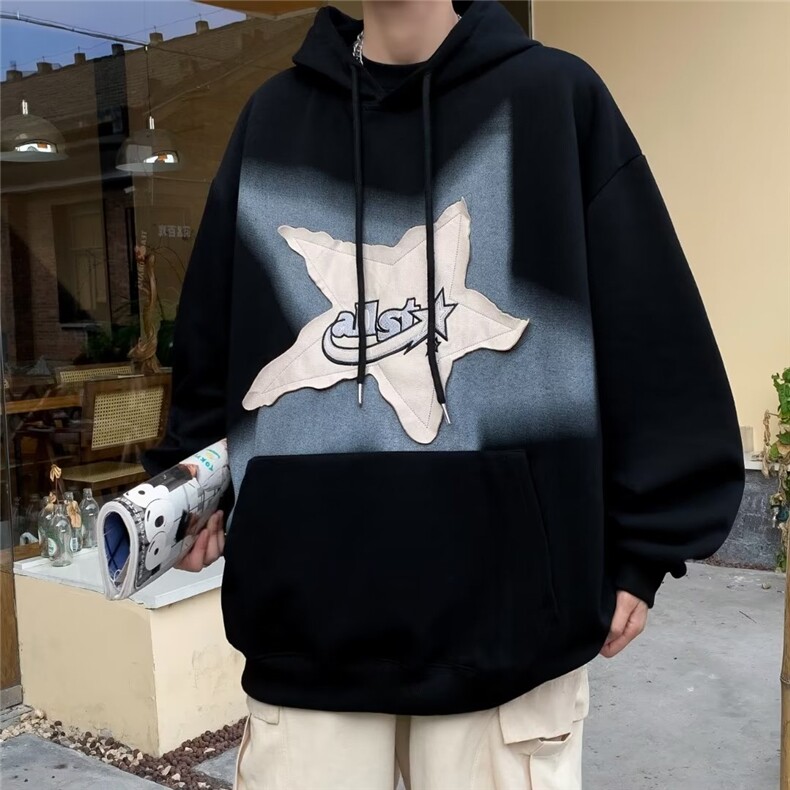 美式hiphop星星贴布刺绣卫衣男潮嘻哈潮流宽松上衣Y8532P53,男装卫衣,星座1116-2