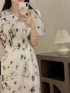 现货 水墨画收腰连衣裙图片