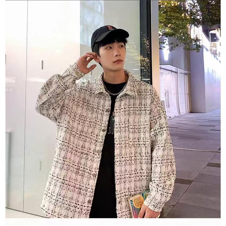 小香风编织格子高级感外套男秋冬胖子大码高街潮ins夹克,男装夹克,星座1210-1