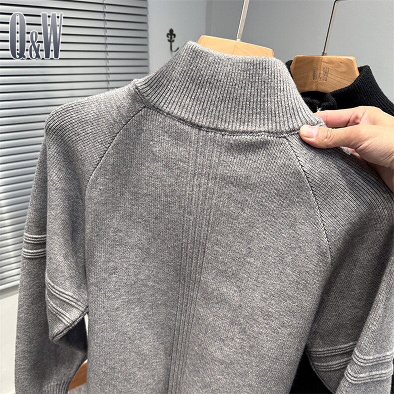 网图76021-特P55拉链半高领毛衣男款冬季韩版宽松针织外套立领潮,男装针织衫/毛衣,电商D310B