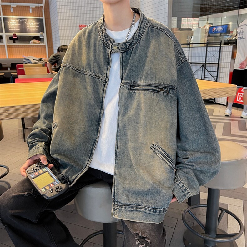 复古水洗做旧牛仔外套男女春秋潮牌宽松百搭夹克上衣JK05508-P75,男装夹克,星座308B-1