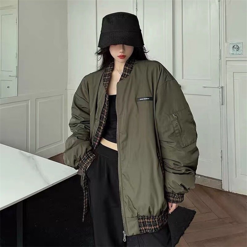 棉服加厚军绿色飞行员夹克男胖子高级感oversize棒球服大码外套,男装夹克,四季星座505