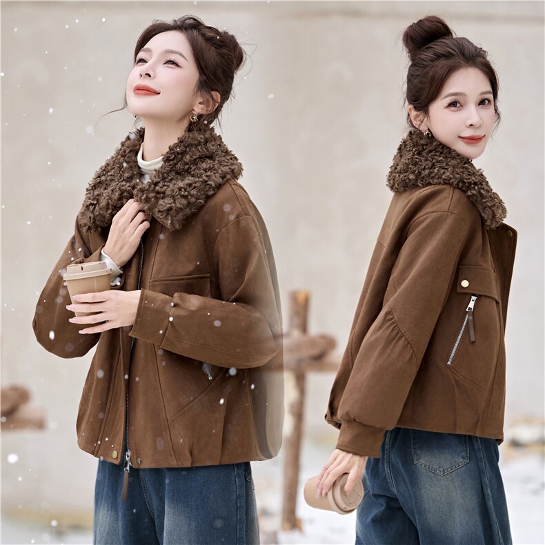 现货25冬新款麂皮绒派克服短款外套衣珂纱朗2D044-813-P175-K265,女装派克服,衣珂纱朗