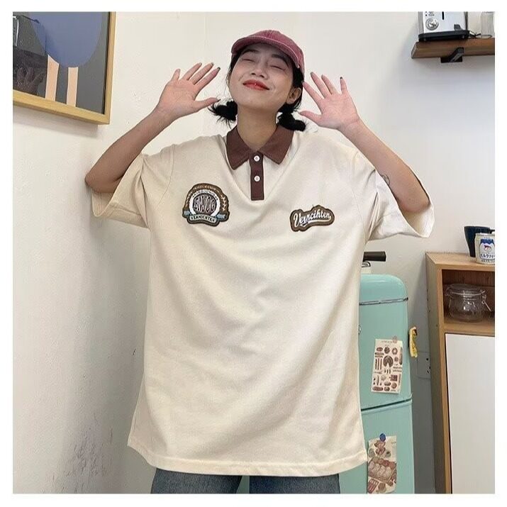 美式复古t恤新款夏季情侣polo领短袖体恤宽松独特设计上衣,男装T恤,星座516A
