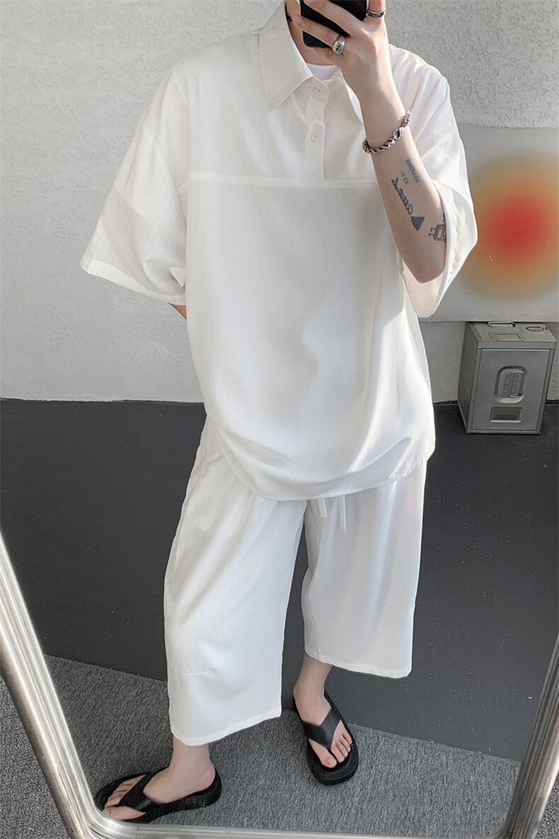 TZ778-特P55控98夏季冰丝七分裤短袖衬衫大码T恤套装,男装牛仔裤,电商A059