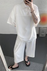 TZ778-特P55控98夏季冰丝七分裤短袖衬衫大码T恤套装，男装牛仔裤，电商A059