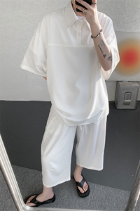 TZ778-特P55 控98 夏季冰丝七分裤短袖衬衫大码T恤套装图片