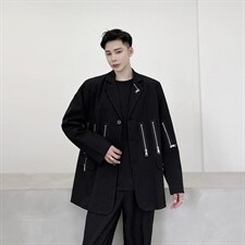 男西服外套走秀款多拉链拼接西装上衣潮A345-170-P135，男装西服套装，电商A345