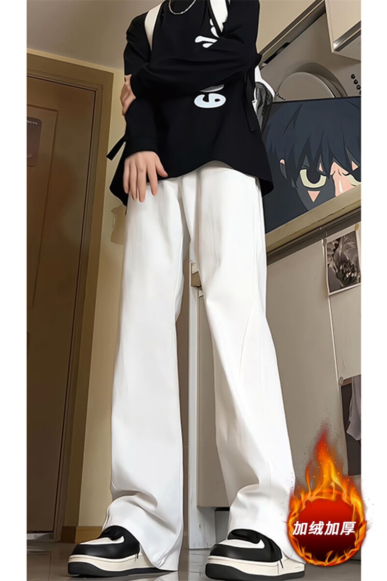 拼接牛仔裤男款冬季加绒加厚裤子加长美式高街直筒微喇裤KZ002P55,男装牛仔裤,电商B312