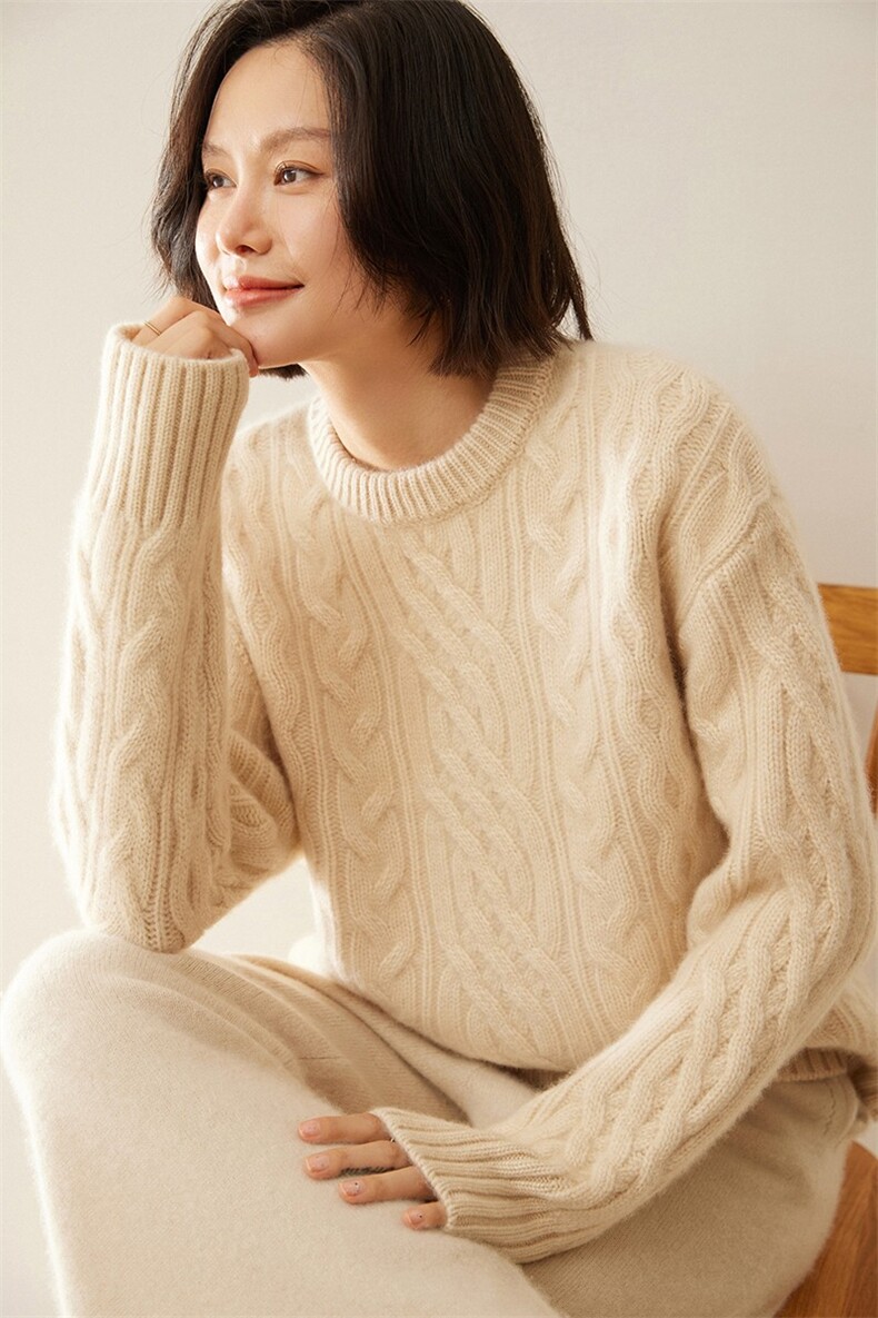 轻奢软糯~重磅6股粗针加厚baby小山羊绒衫女宽松大码针织打底毛衣,女装羊绒衫,绒创羊绒