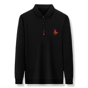 爸爸长袖t恤春装新款上衣中年男士polo衫纯色宽松休闲男装春秋季图片