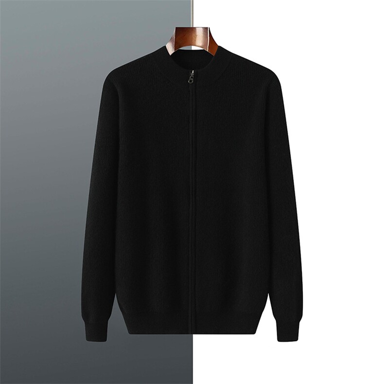 2025年秋季宽松圆领拉链长袖青春流行纯绒男元宝针开衫男装，男装羊绒开衫，羿纯羊绒高端店