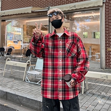 C236/P40春装新款格子衬衫男格纹衬衣外套潮流百搭上衣，男装衬衫，电商基地A050