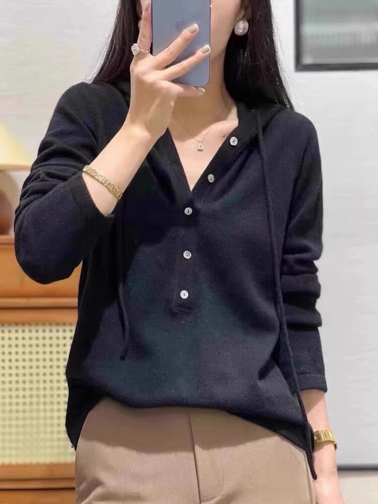 毛衣女秋冬2024秋冬款连帽洋气宽松软糯针织衫上衣,女装羊毛衫,恩泰羊绒