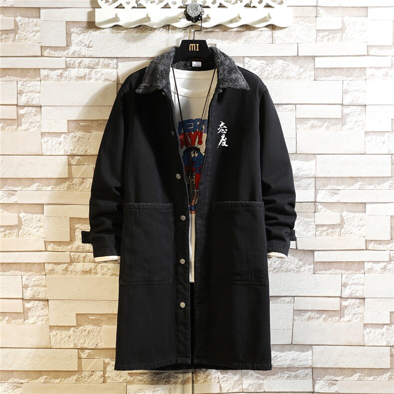 FY5009J-P98M-5XL控138加绒羊羔绒白底长款牛仔风衣大码砖墙，男装风衣，星座103A